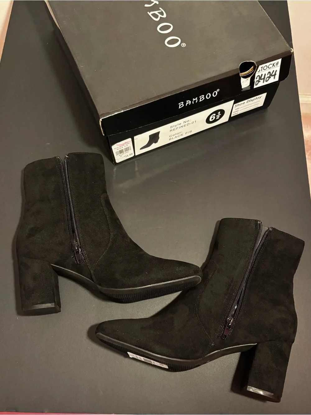 BAMBOO Black Suede-Look Ankle Boots with Block Heel
